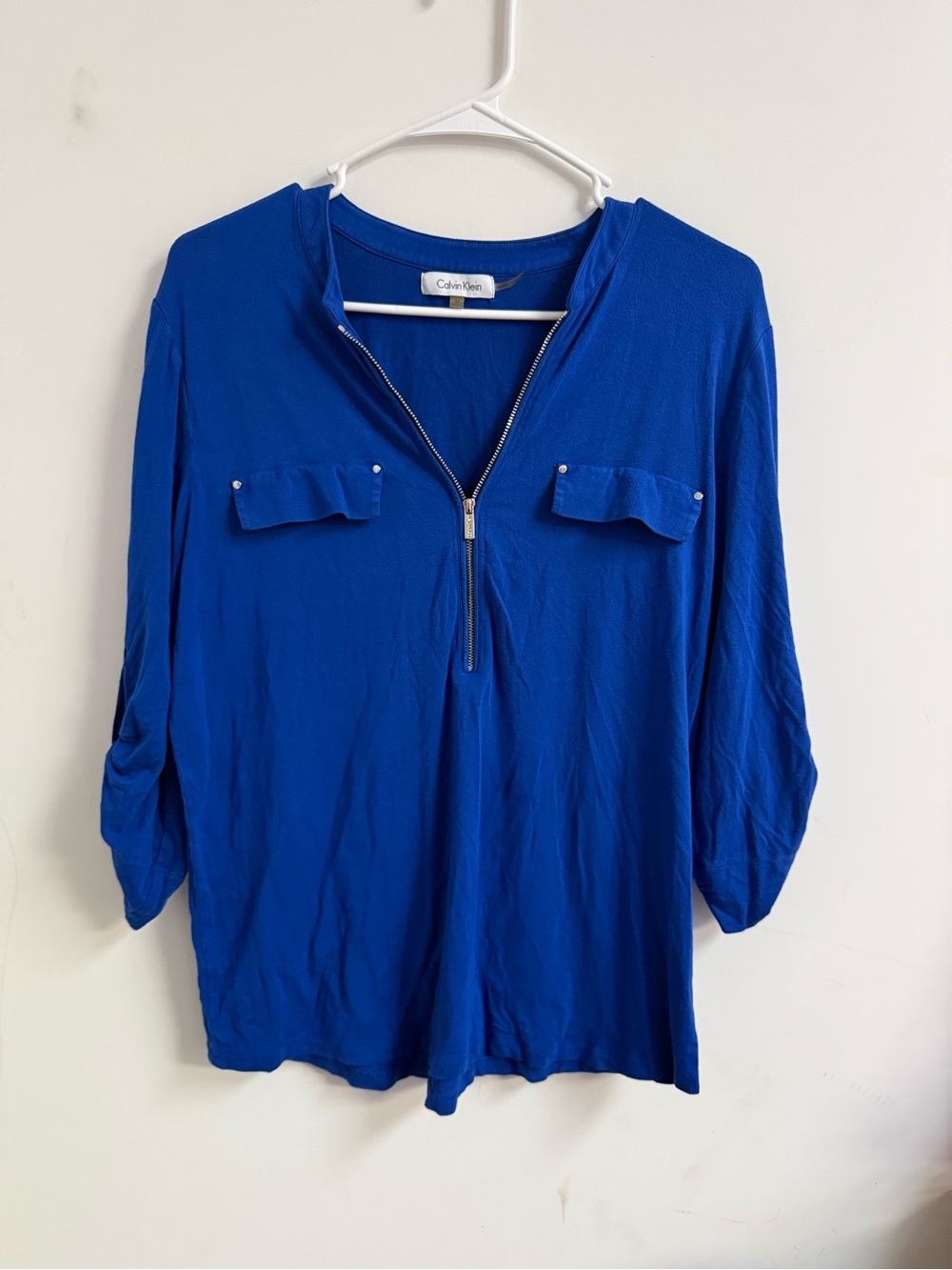 Calvin Klein Cobalt Zip-Front Tunic with Chest Flaps